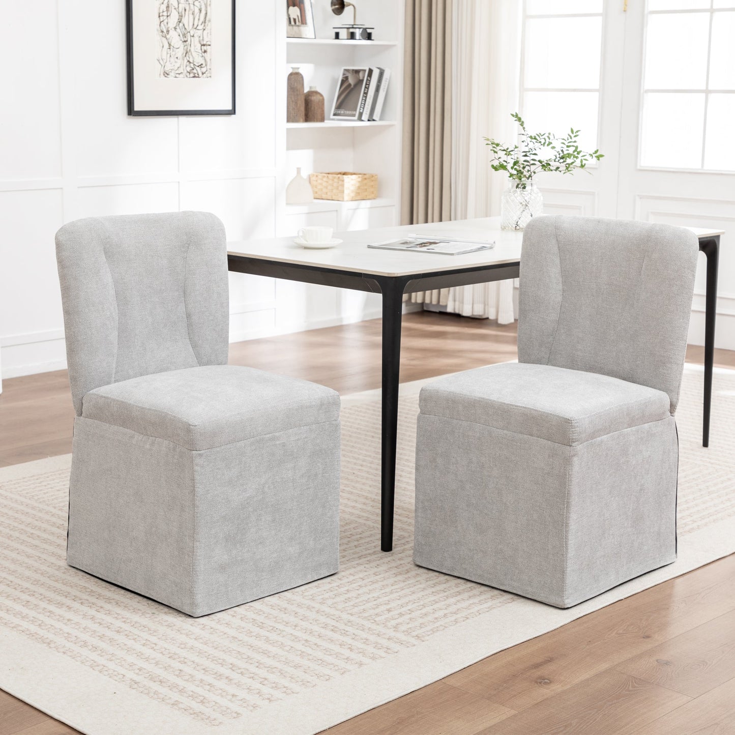 Linen Dining Chairs - Set of 2 Modern Fabric Side Chairs