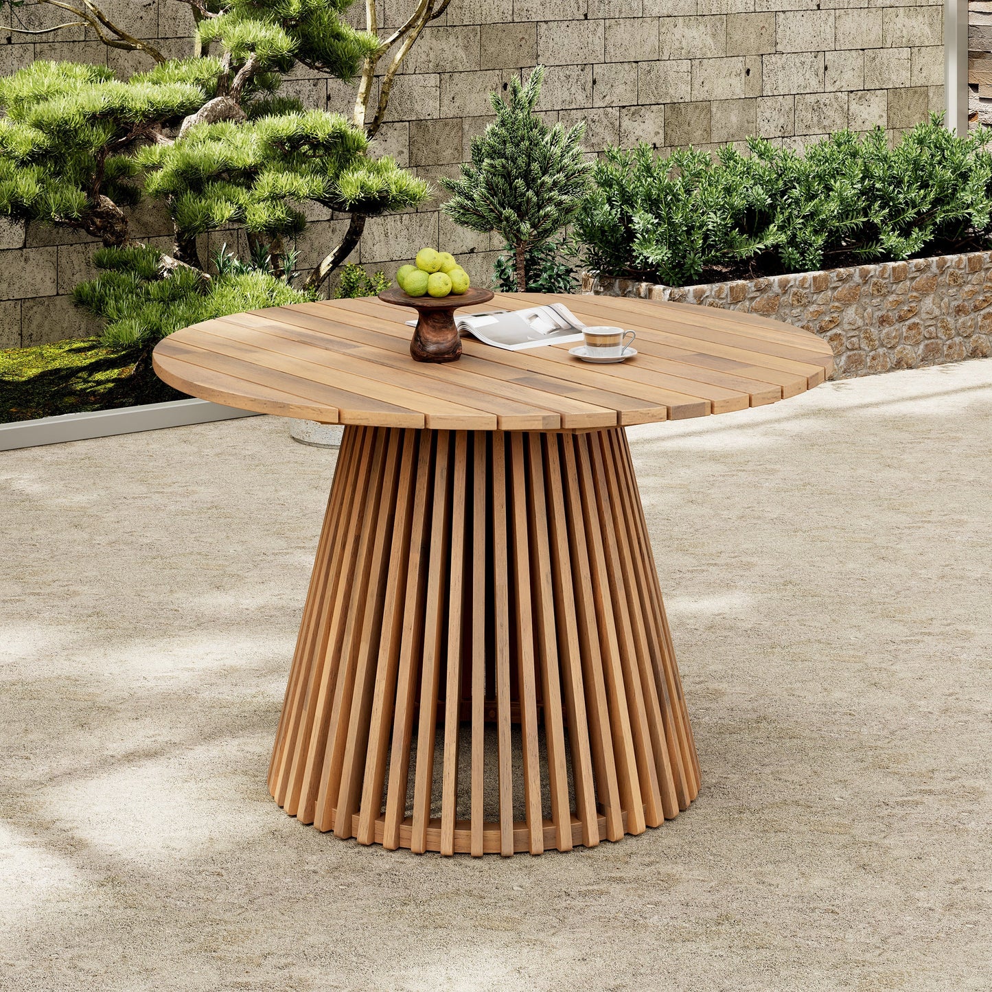 Patio Set Outdoor Acacia Wood Furniture Sets - Braided Dining Chairs & Dining Table