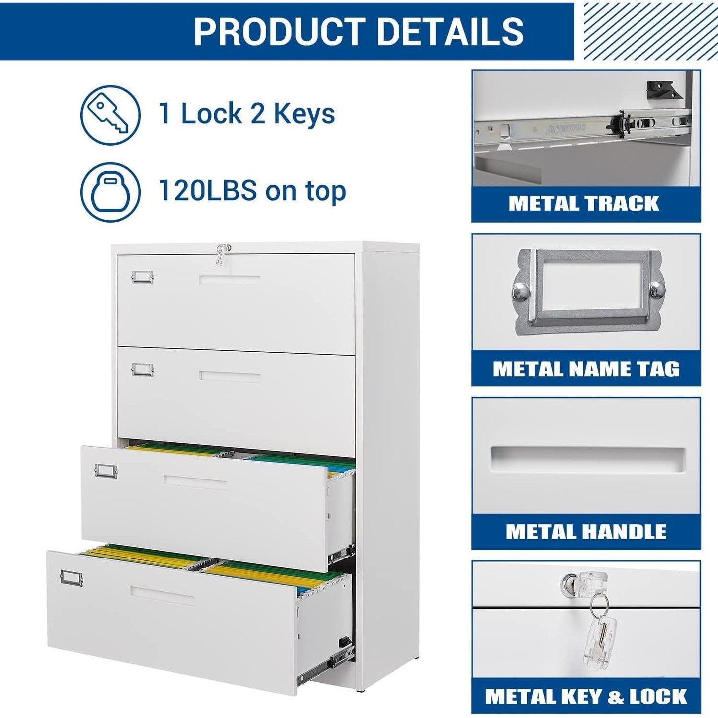 Lockable 4 Drawer Metal File Cabinet For Home Office