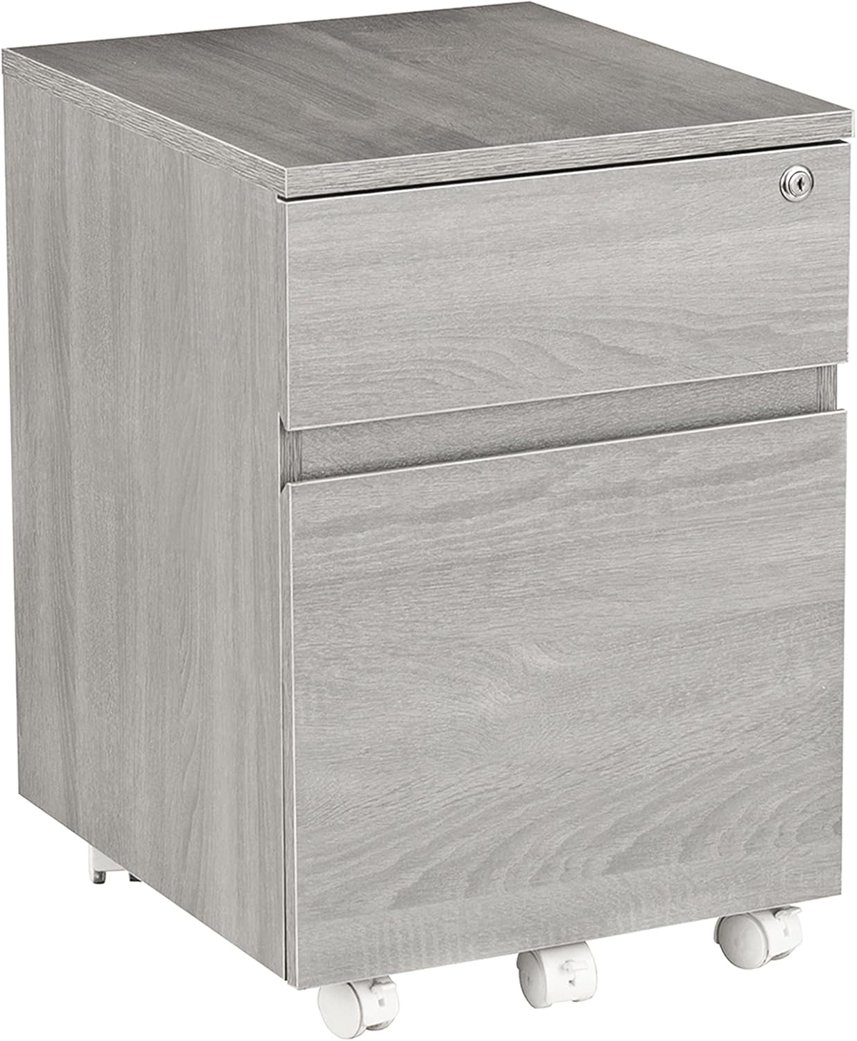 Grey Rolling Locking Two Drawer Vertical Filing Cabinet