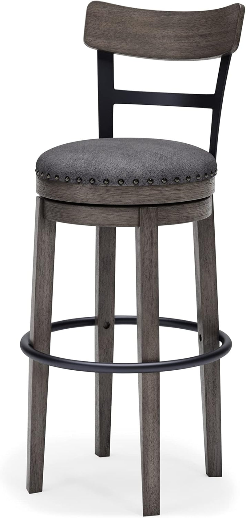 30 Inch Gray Upholstered Swivel Farmhouse Bar Stool
