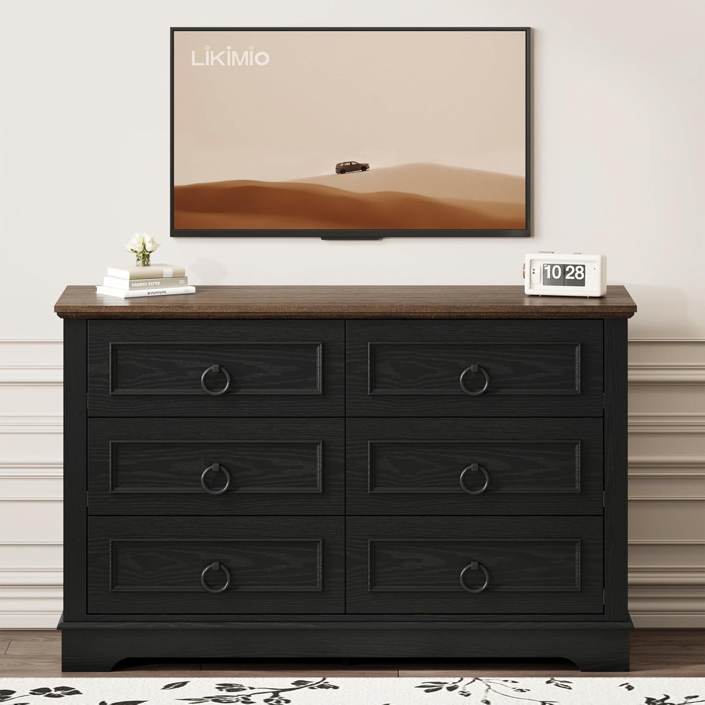 Black FortySevenPointTwoInch Wide Six Drawer Dresser