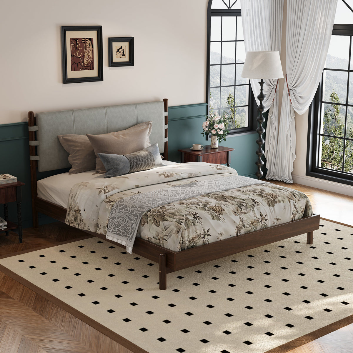 Premium Rubber Wood Platform Bed Frame, Queen Size