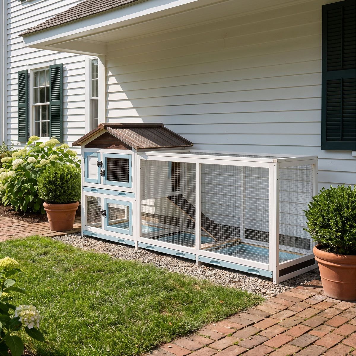 Outdoor Multi-Level Fir Wood Small Animal Rabbit Hutch with Removable Cleaning Trays