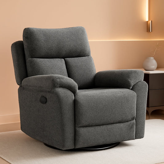 Swivel Rocker Recliner Chair Gray Fabric For Small Spaces