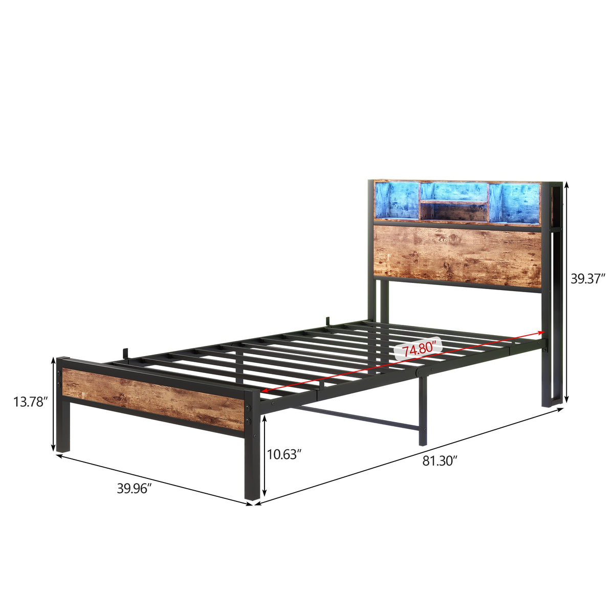 Twin Size Bed Frame with Storage Headboard