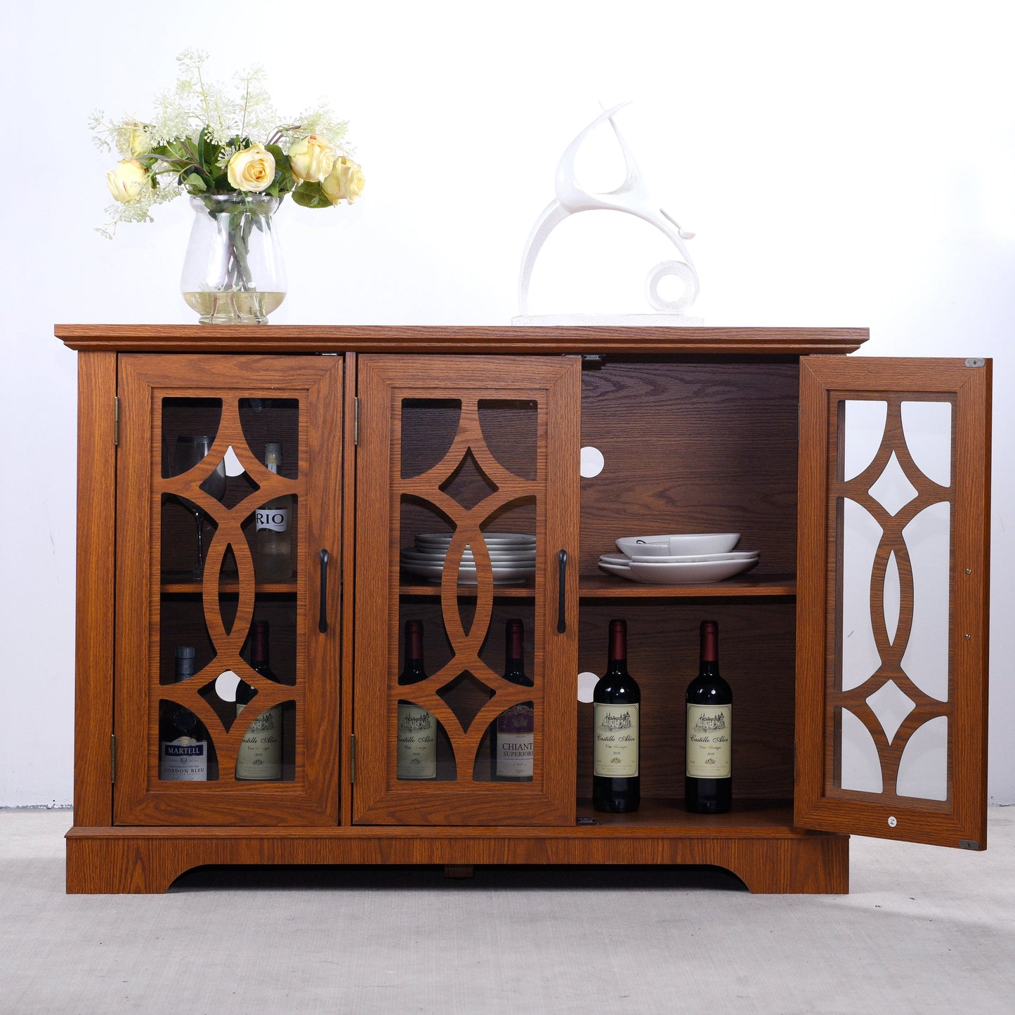 Spacious Size Sideboard with 3 Clear Tempered Glass Doors