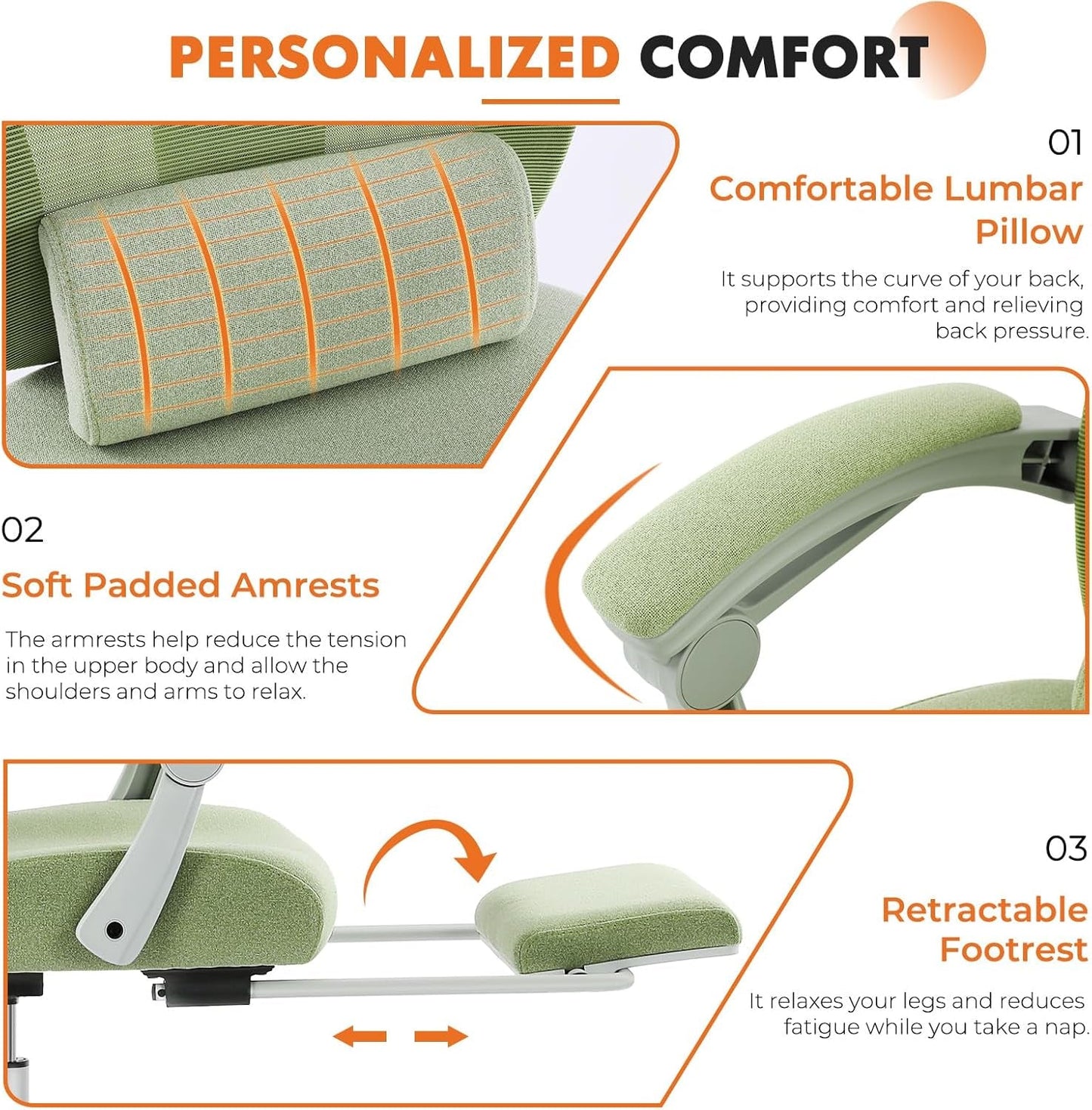 Green Ergonomic High Back Mesh Office Chair Lumbar Support