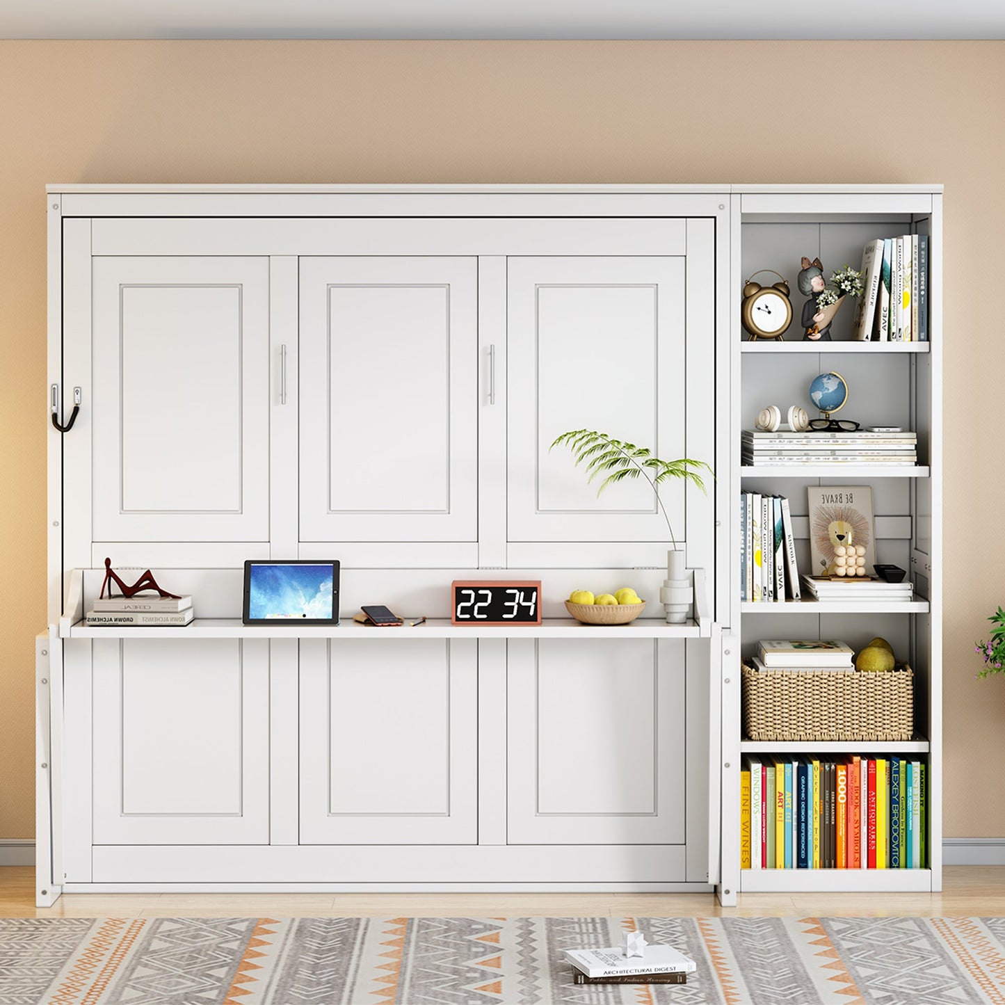Queen Size Murphy Bed with Desk and Bookshelf