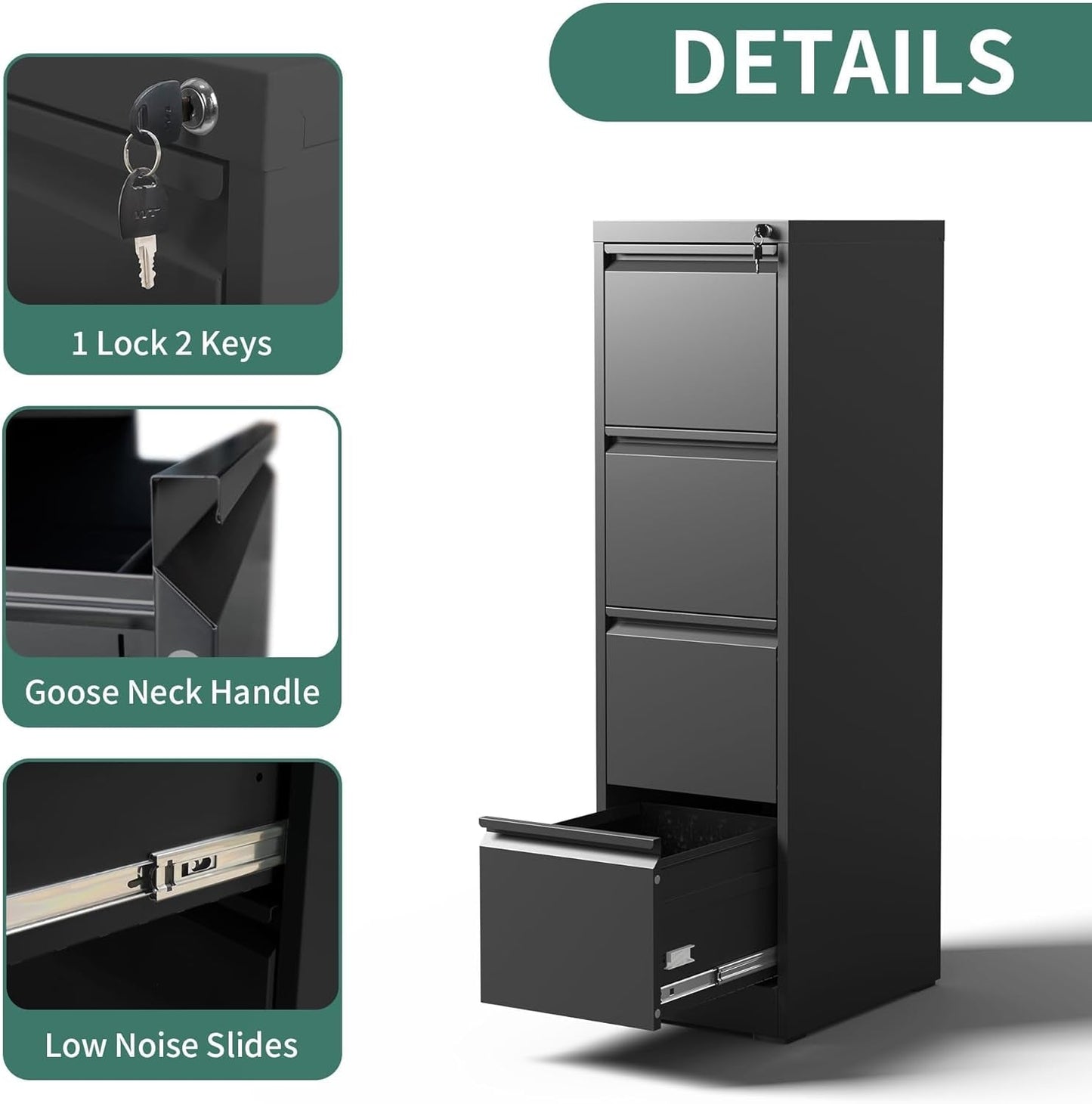4 Drawer File Cabinet With Lock Black Metal Vertical Filing Cabinet