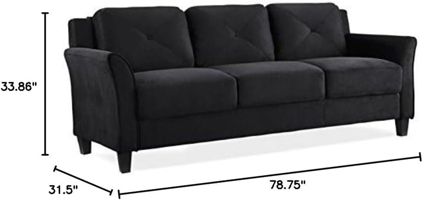 2 Piece Living Room Sofa And Loveseat Set In Black Microfiber Upholstery With 67.3 Inch Total Seat Width