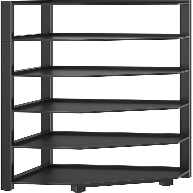 6 Tier Black Corner Shelf Stand Bookshelf For Living Room