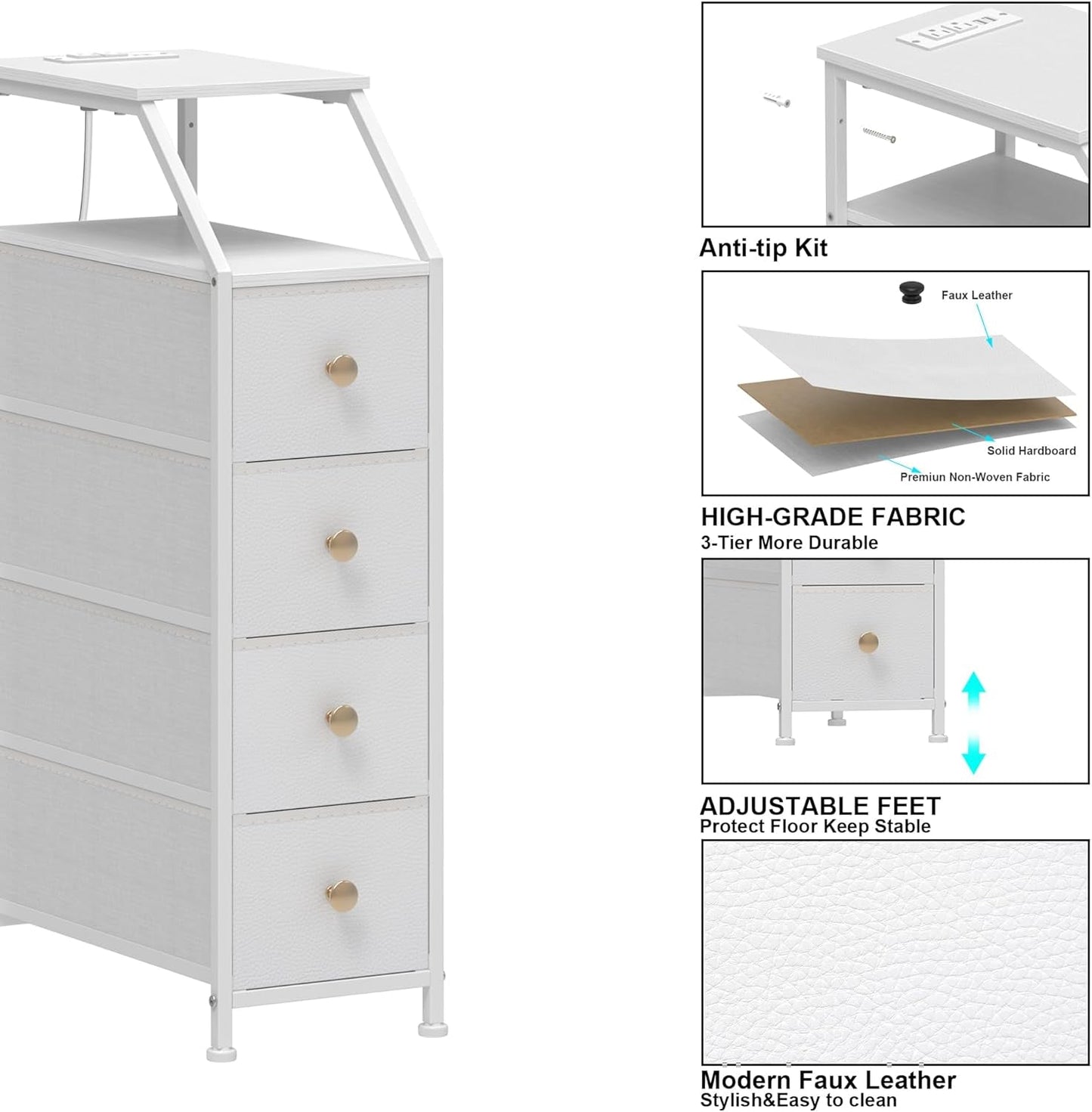 UltraSlimVertical Dresser With USB Charging Station White