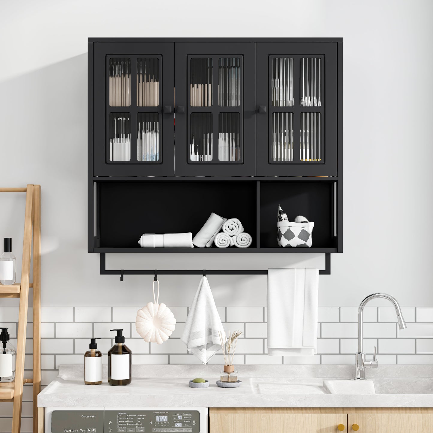 Bathroom Wall Cabinet with Open and Hidden Storage