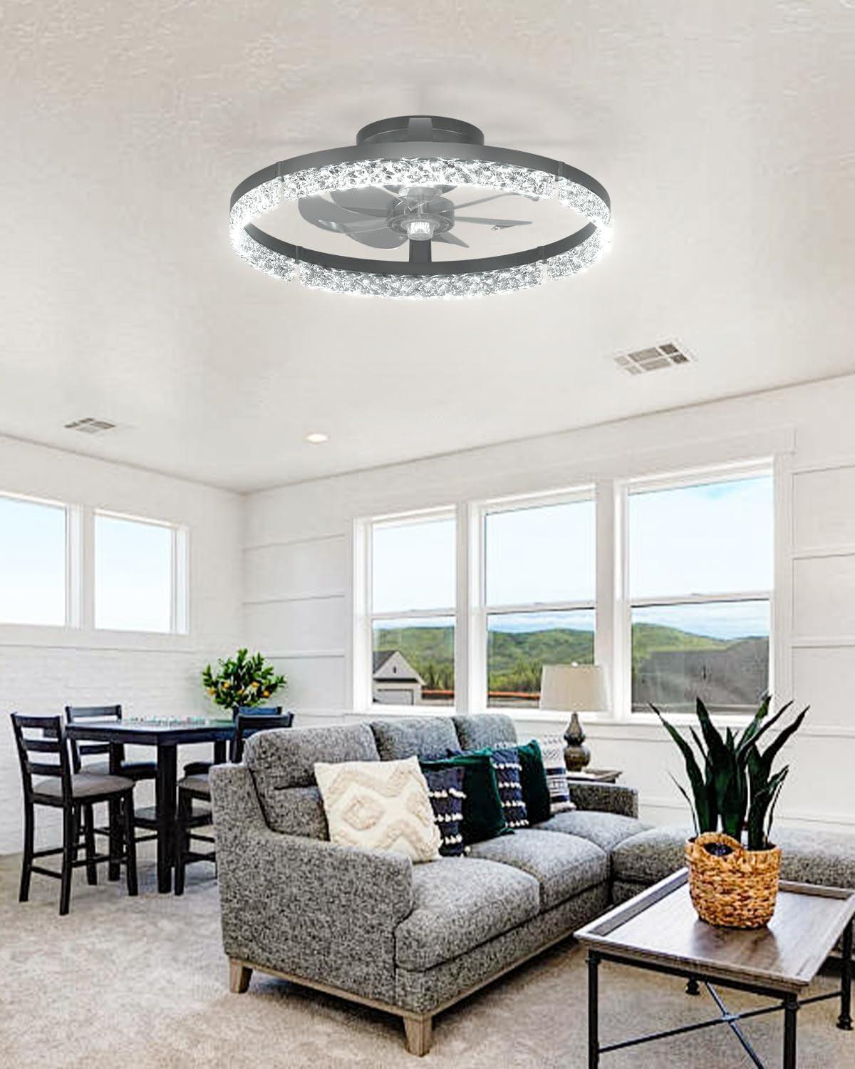 20 Inch Black Low Profile Ceiling Fan With Remote Dimmable