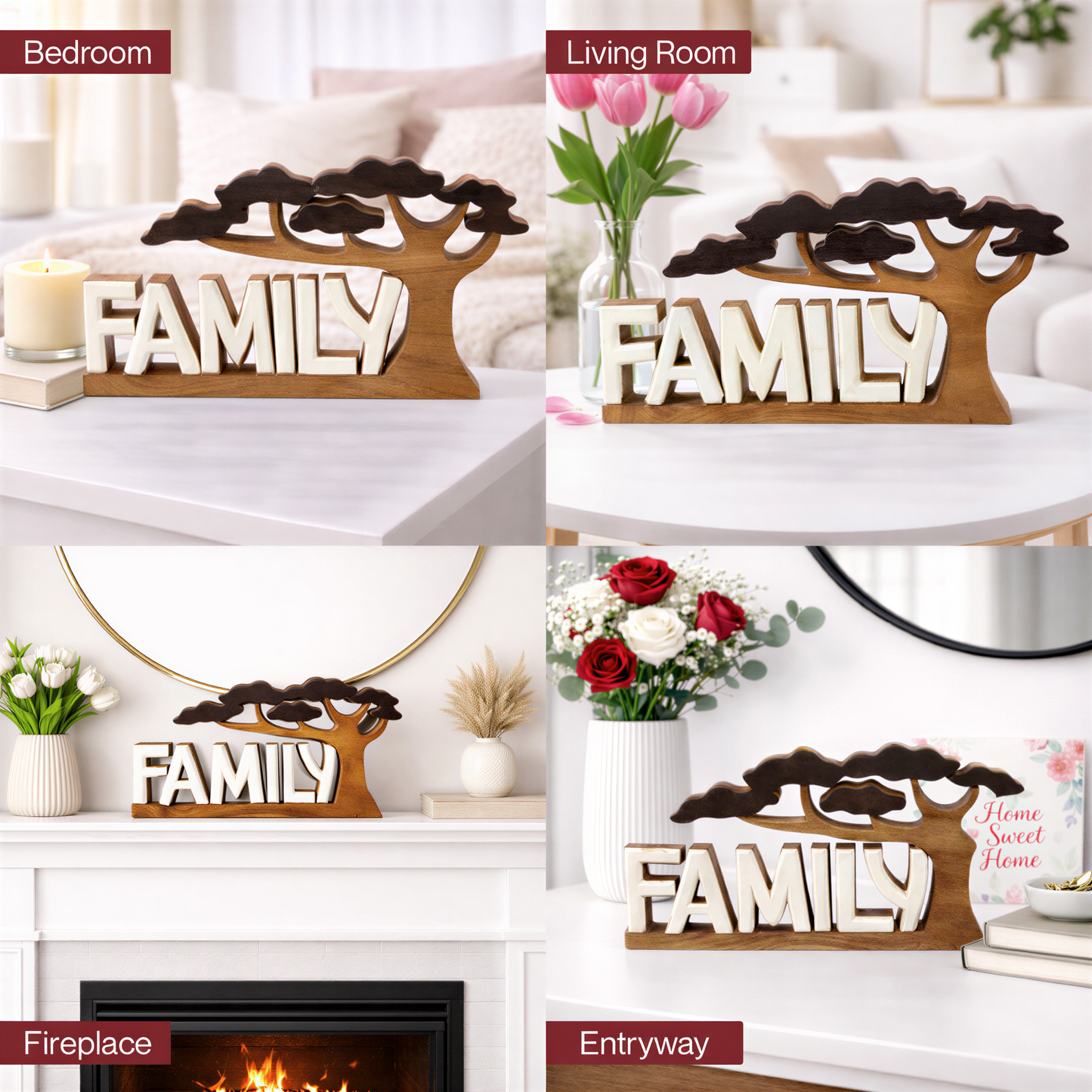 Wooden Family Sculpture – Handmade Acacia Wood Decorative Plaque Gift
