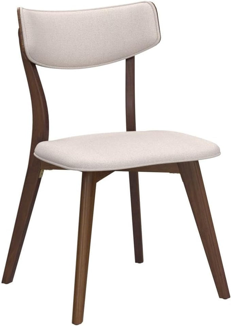 Mid Century Walnut Frame Dining Chairs Light Beige Set 2