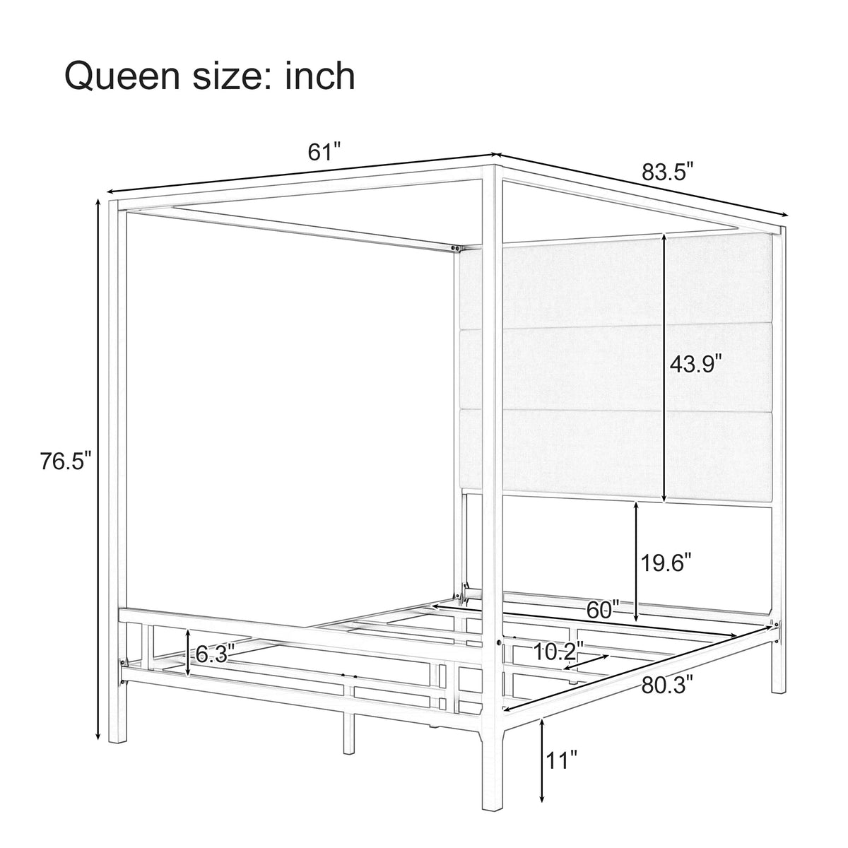Modern Canopy Bed with Velvet Upholstered Headboard