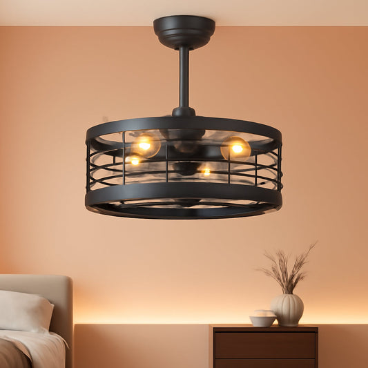 16.5 Inch Black Ceiling Fan Industrial Cage Design
