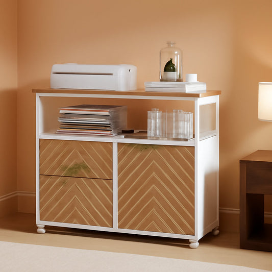 Modern File Cabinet With Drawers In Dark Walnut Casters