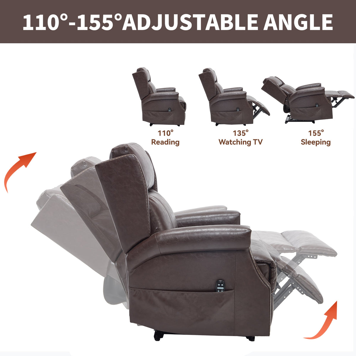 Brown Manual Recliner Chair in Faux Leather