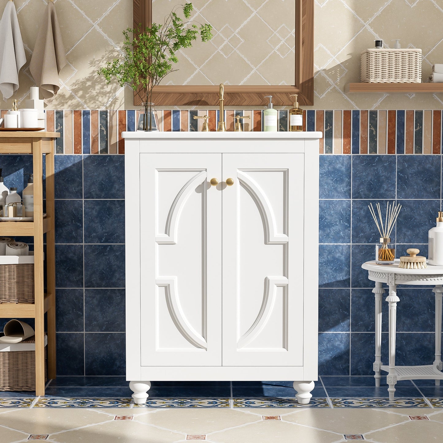 24" Modern Bathroom Vanity With Ornate Elliptical Motif Design