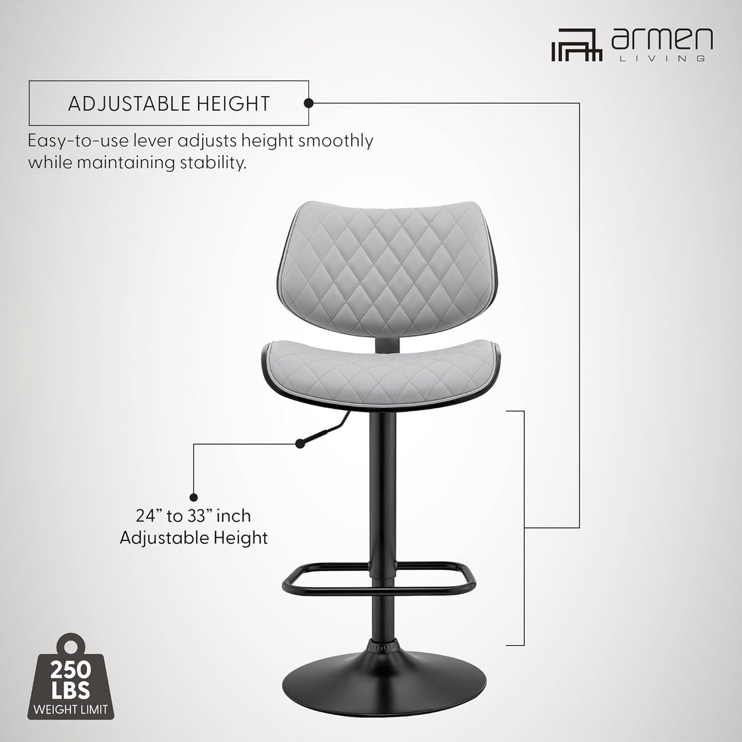 Grey Faux Leather Swivel Bar Stool With Adjustable Height
