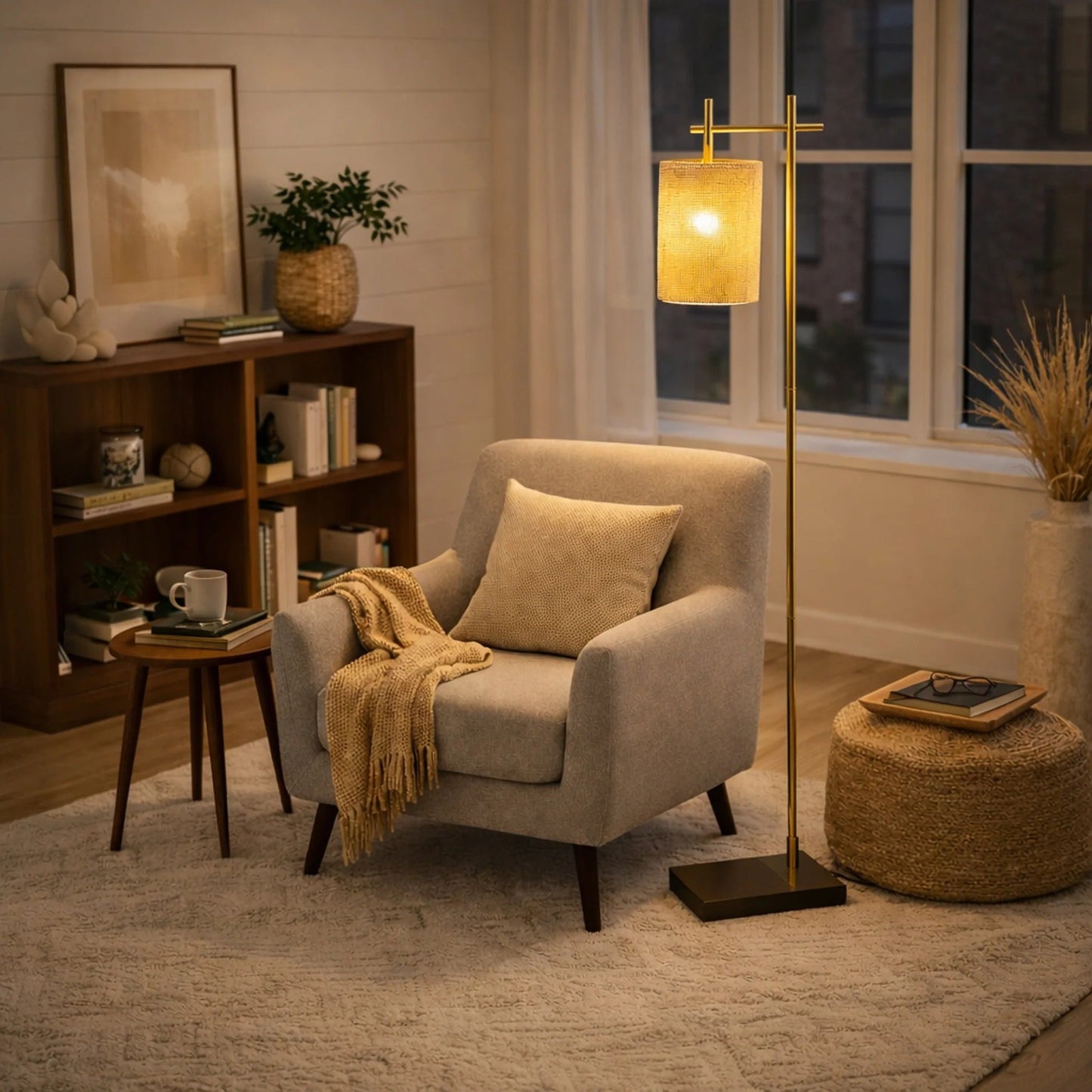 Brizo Bamboo Lampshade Floor Lamp