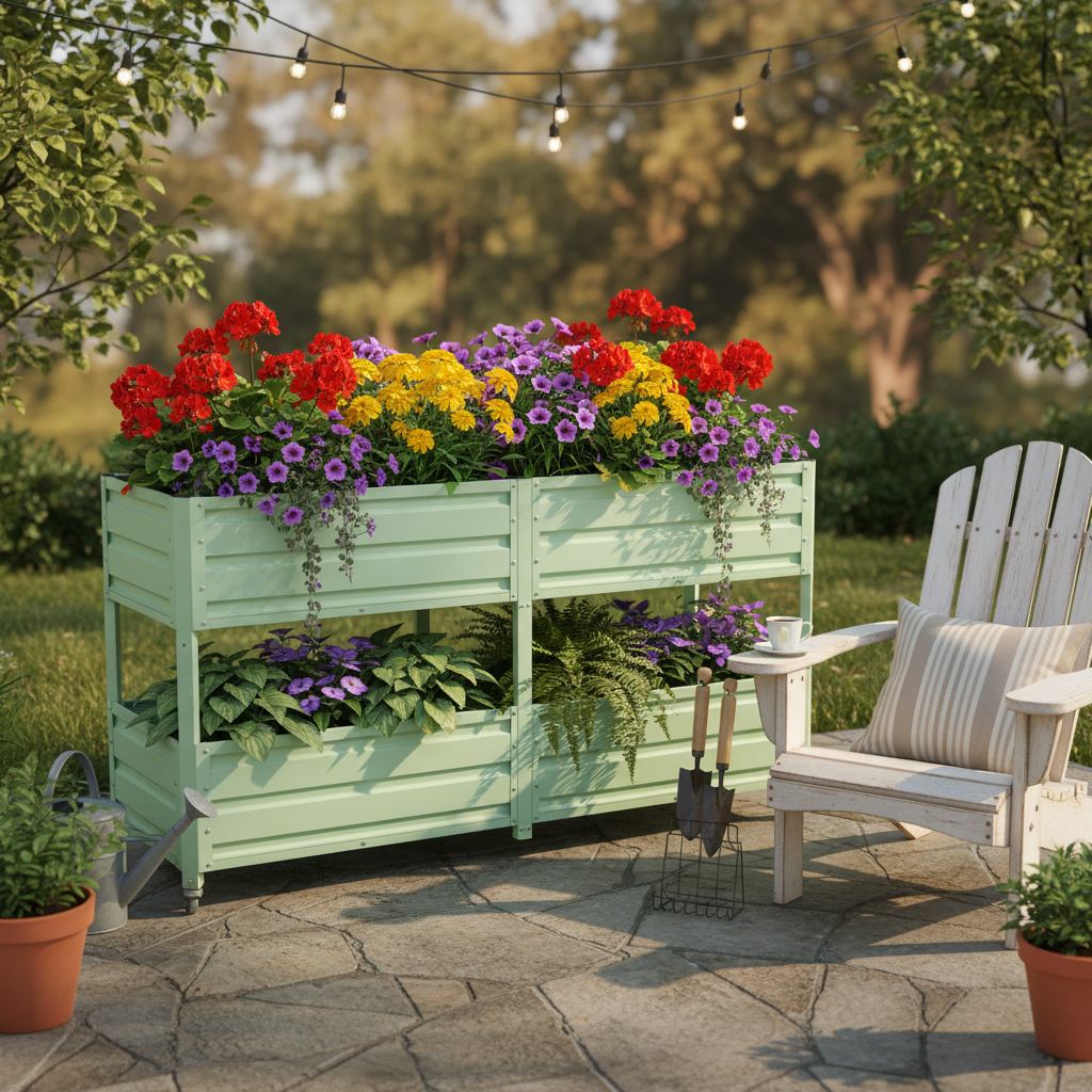 Dual Tier Staggered Elevated Metal Raised Garden Bed