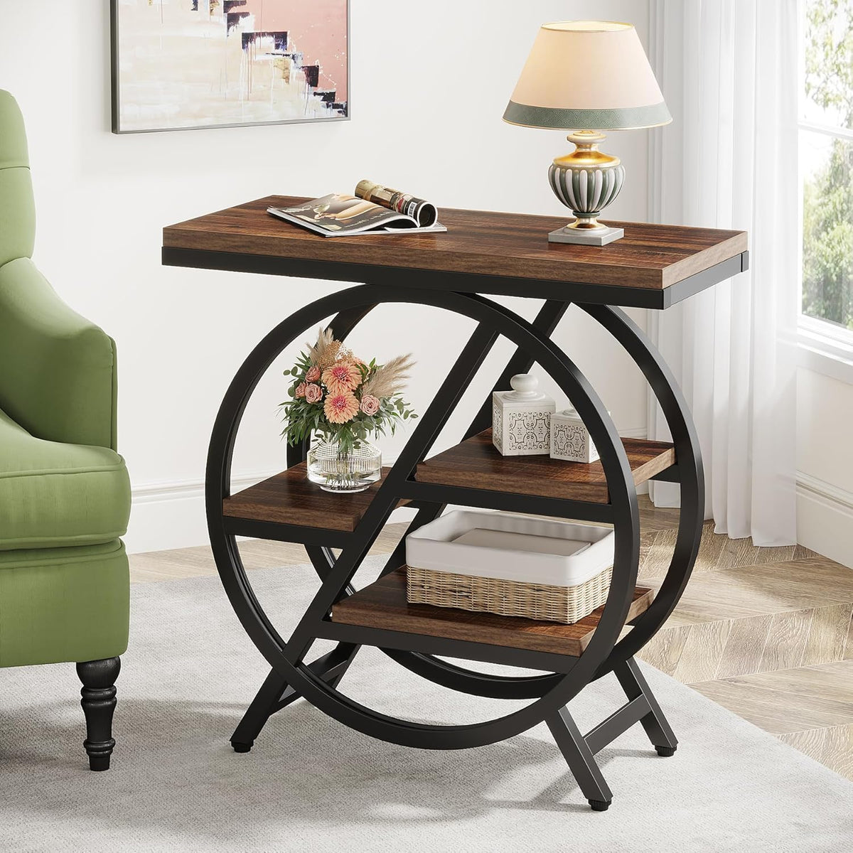 25.59 Inches 3-Tier Narrow End Table with Storage