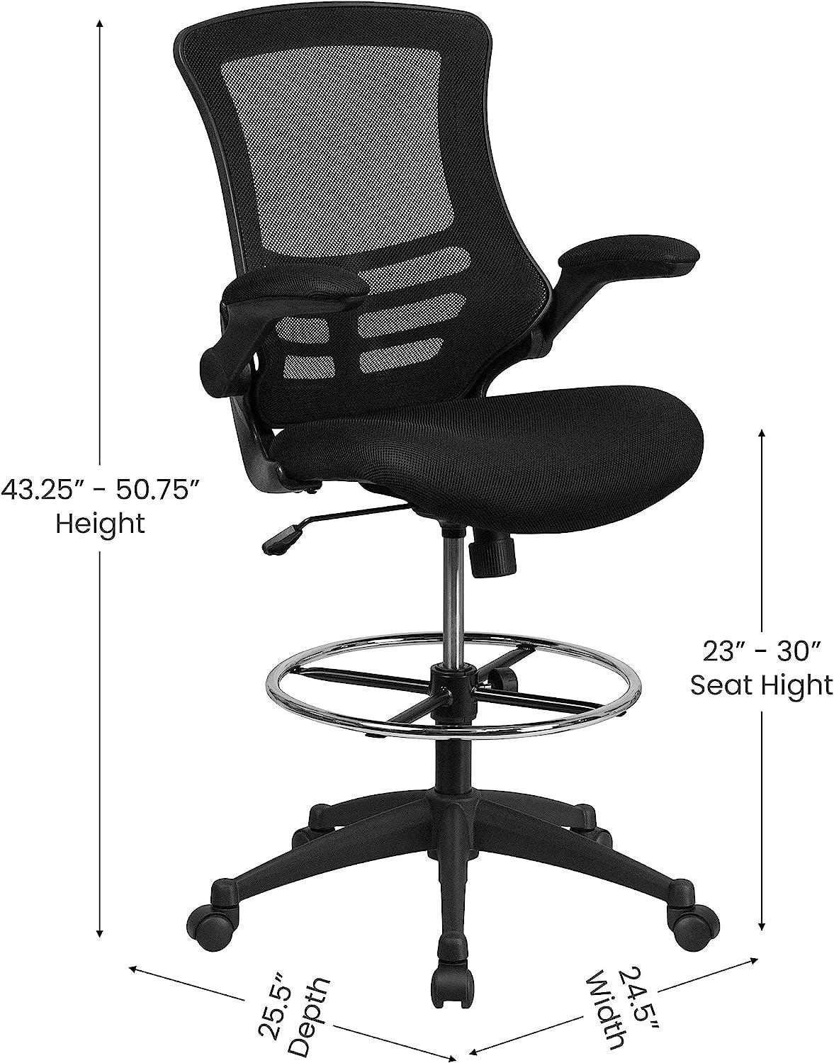 Kelista Mid Back Swivel Office Chair With Flip Up Armrests And Adjustable Height