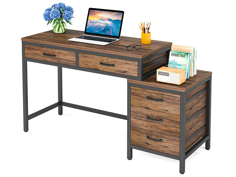 51" Reversible Computer Desk with 5 Drawers and File Cabinet