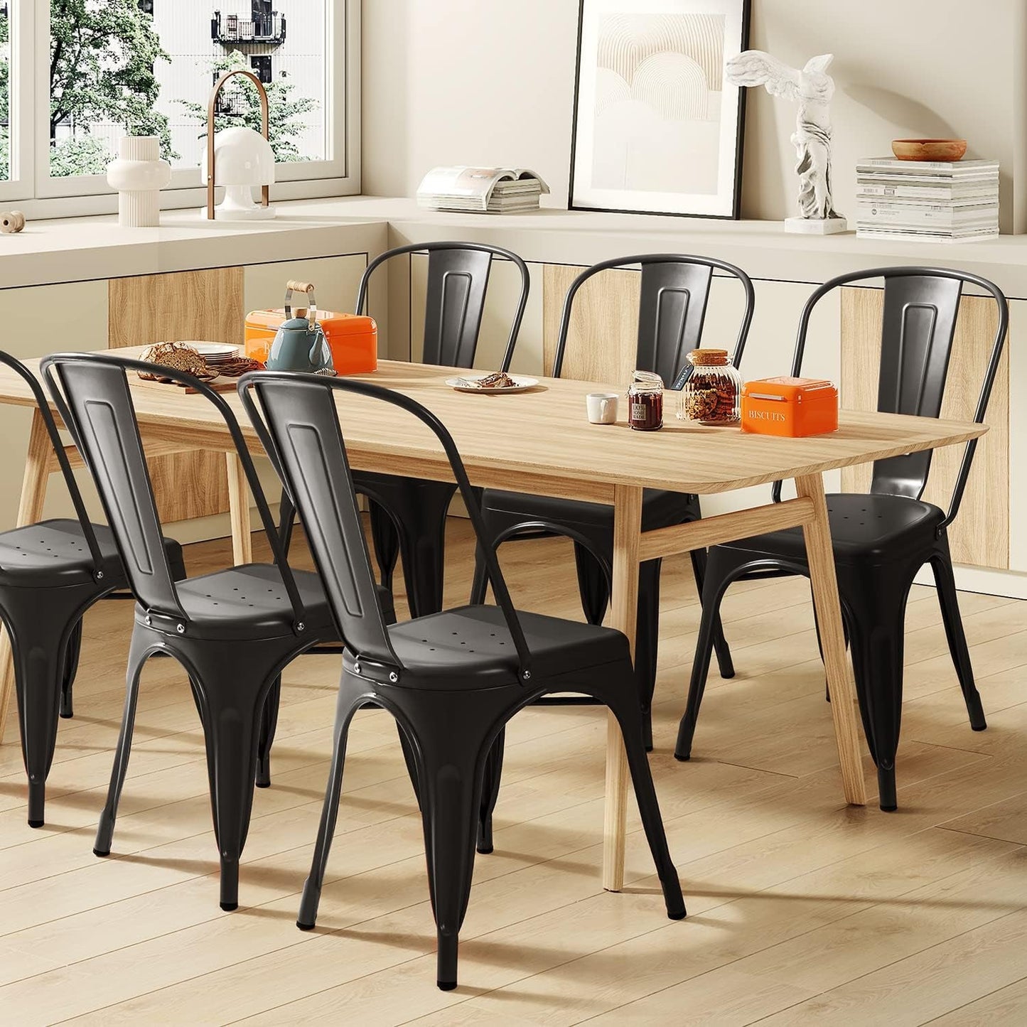 Stackable Metal Dining Chair Indoor Outdoor Black Set Of 4