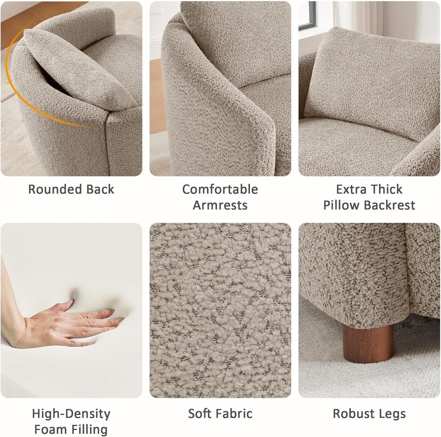 Boucle Barrel Chair Set 2 CloudSoftSherpaLounge Velvet