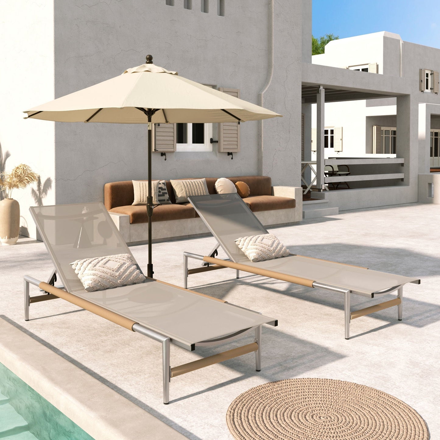 Hargrove Outdoor Patio Aluminum Chaise Lounge (Set of 2) - Natural / Silver