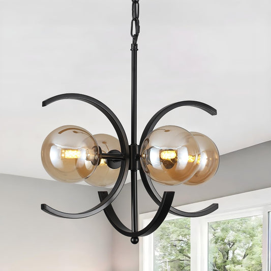 Black Sputnik Chandelier 4 Light Amber Glass Globes