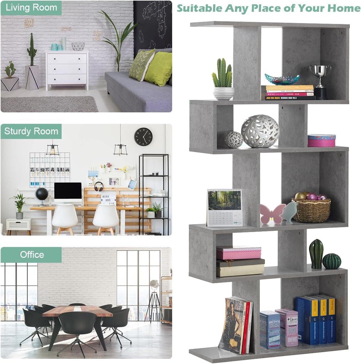 Gray Five Tier Geometric Bookshelf Set Of 2 70 Inch Tall