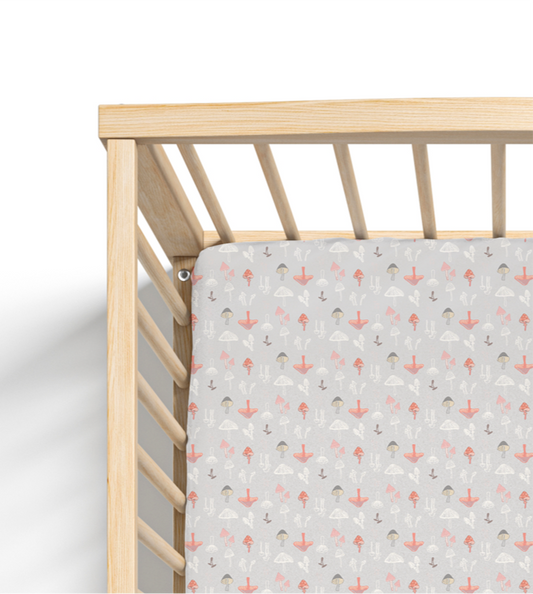 Jersey Knit Polyester Crib Sheet in Woodland Mushroom Meadow