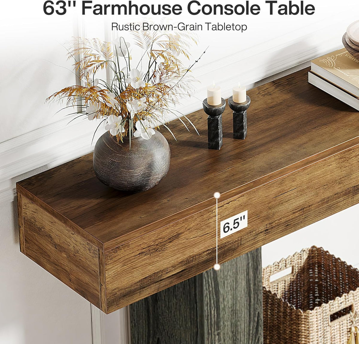 63" Farmhouse Console Table with Storage