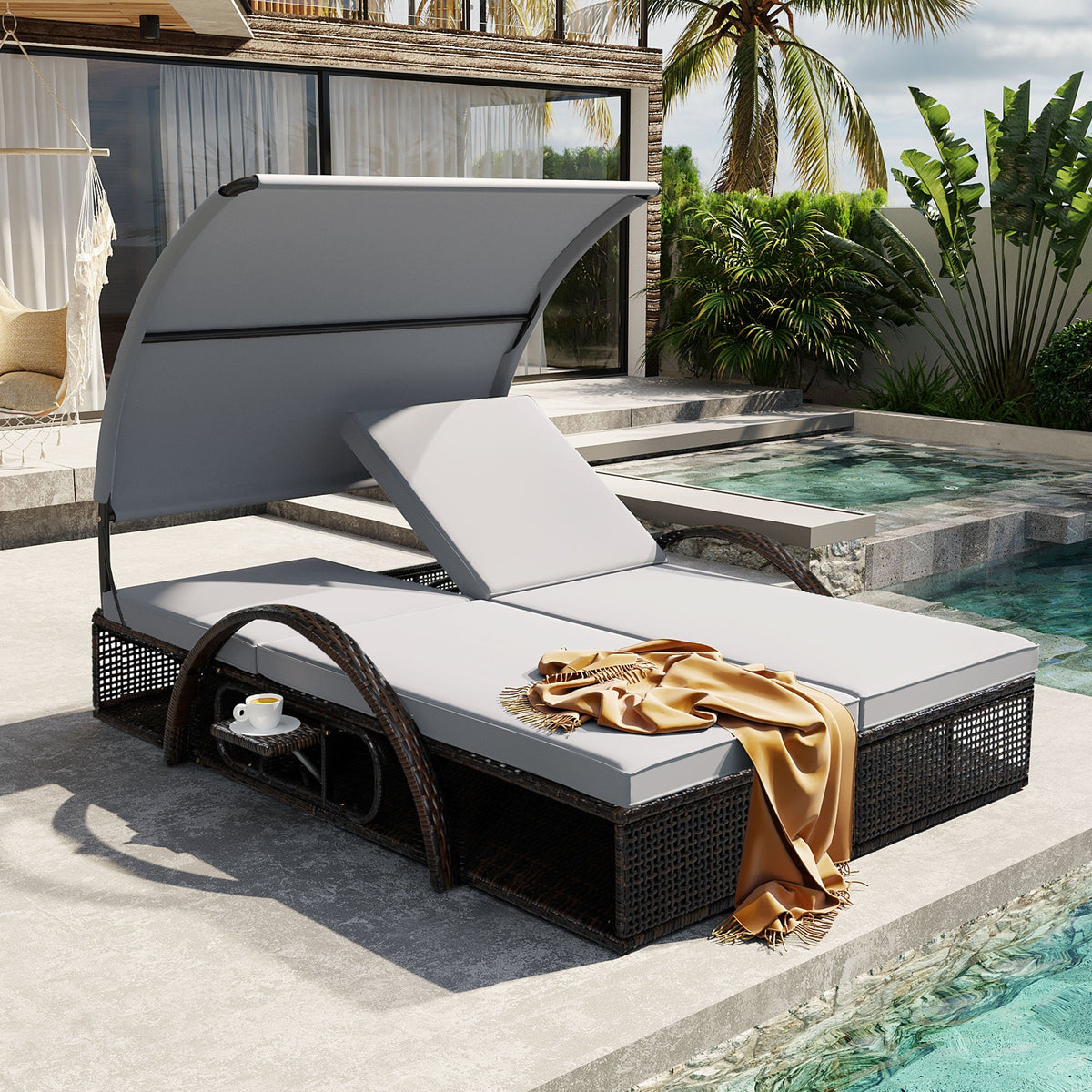 U_STYLE Outdoor Steel Frame Sun Lounger