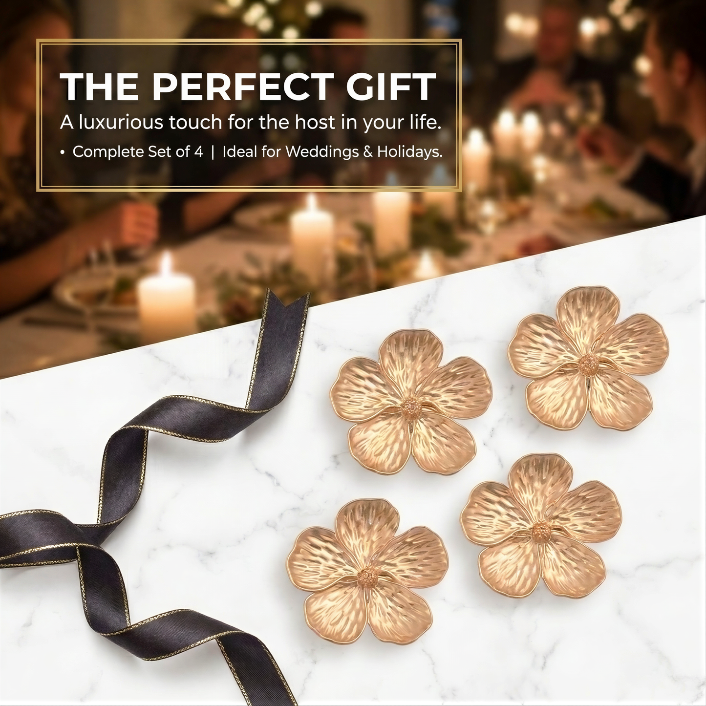 Gold Floral Napkin Rings – Elegant Metal Table Decor Rings for Dining
