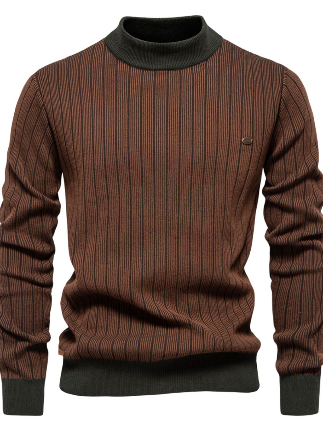 Mock Neck Contrast Striped Sweater