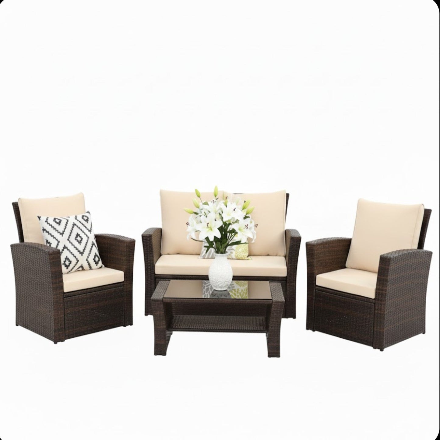 4-Piece All Weather Wicker Patio Conversation Set