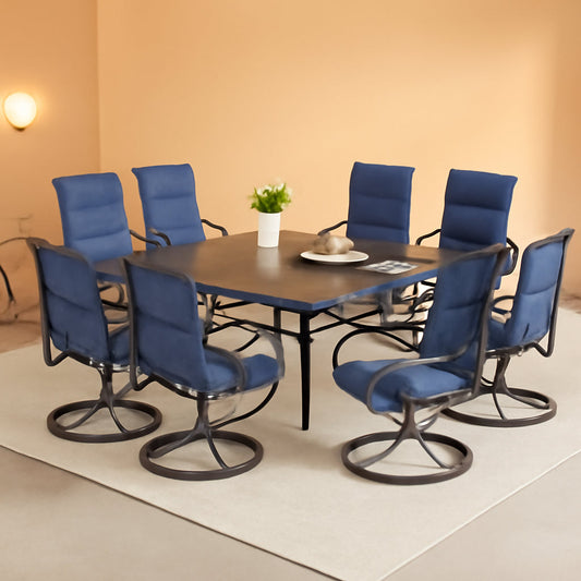 9 Piece Patio Dining Set 60 Inch Square Table Blue