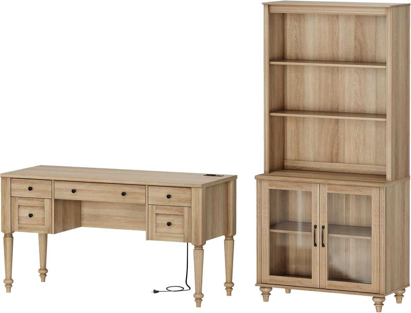 Distressed Oak 56Inch Executive Desk With Charging Station