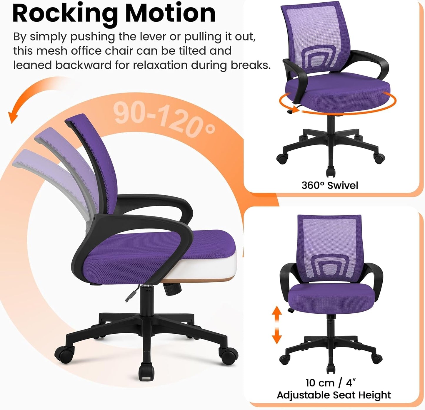 Ergonomic Purple Mesh Office Chair With Lumbar Support