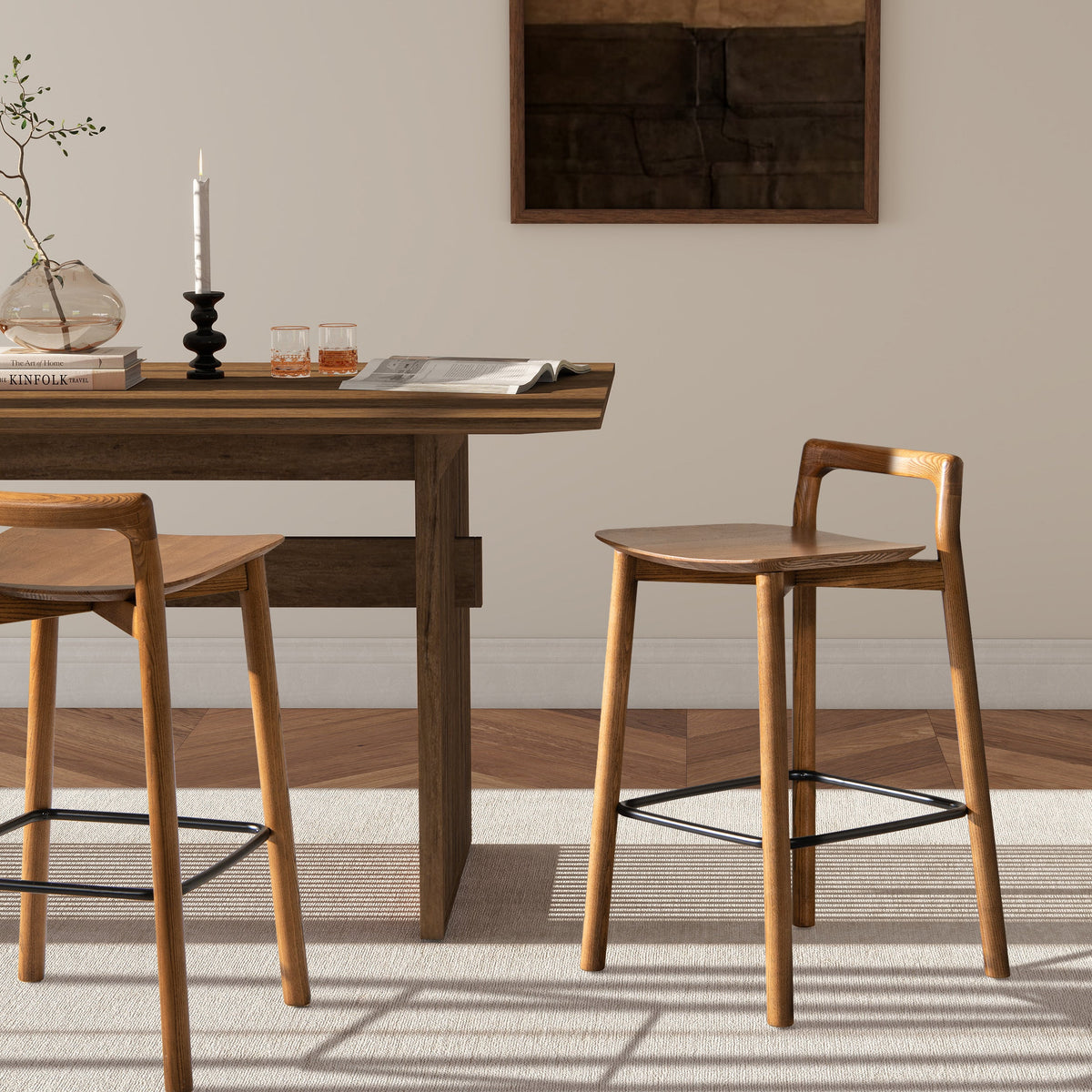 Sven 26.5" Modern Minimalist Low Back Wood Counter Stool