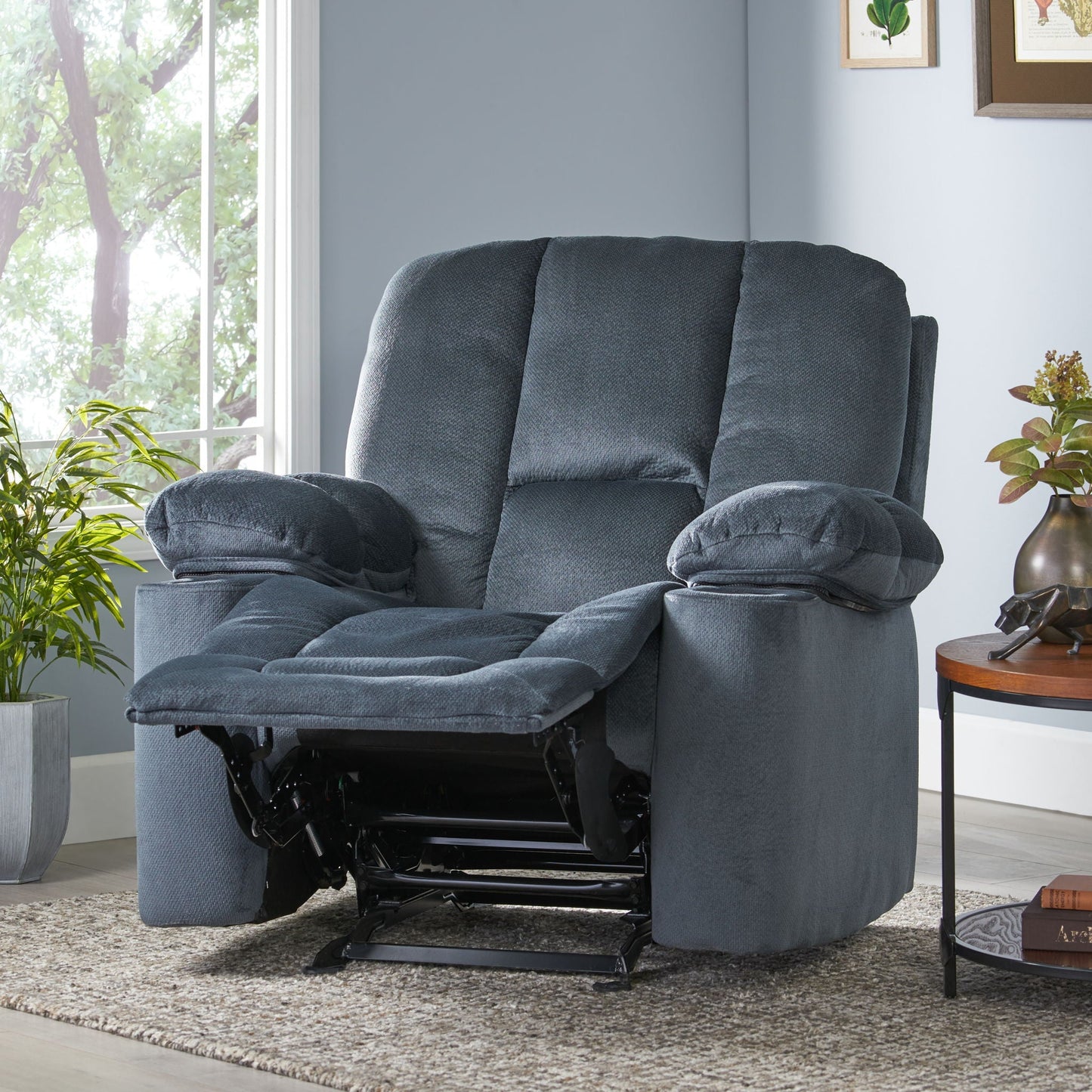 Luxurious Manual Recliner Chair with Skin-Friendly Fabric and Dual Cup Holders
