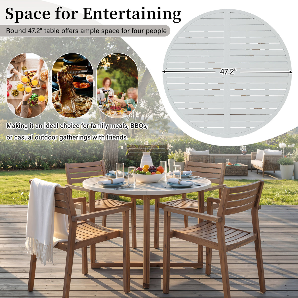 U-Style 5-Piece Outdoor Dining Set with 4 Acacia Wood Chairs