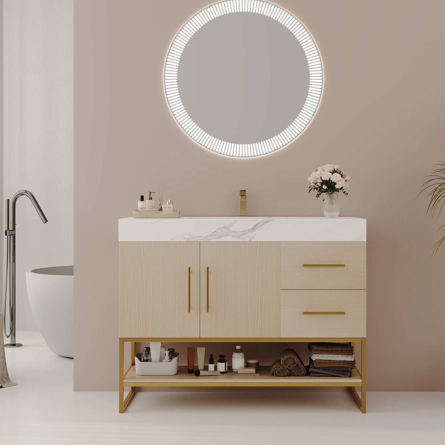 36" Modern Free-Standing Bathroom Vanity with Seamless Sink